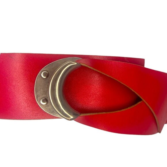 Vintage Crescent Buckle Wide Leather Hip Belt OS Statement 80s 90s Sash Loop - Picture 3 of 5